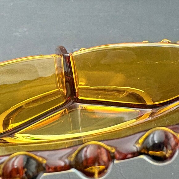 Vintage Amber Glass 3 Divided Serving Plate Dish Beaded Edge 70s 80s Art Deco - Picture 7 of 10